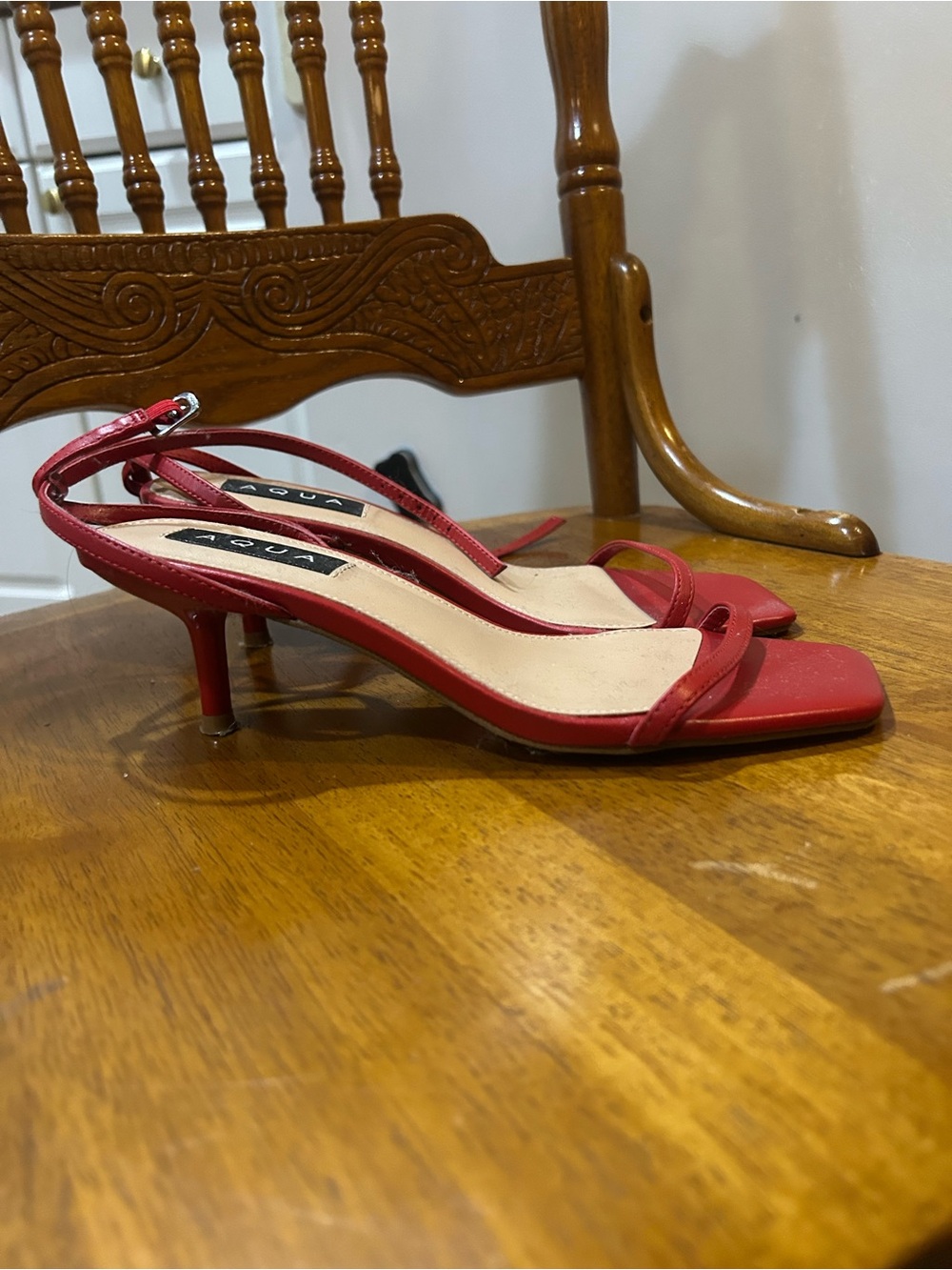 Aqua Red Strappy Slingback Kitten Heels